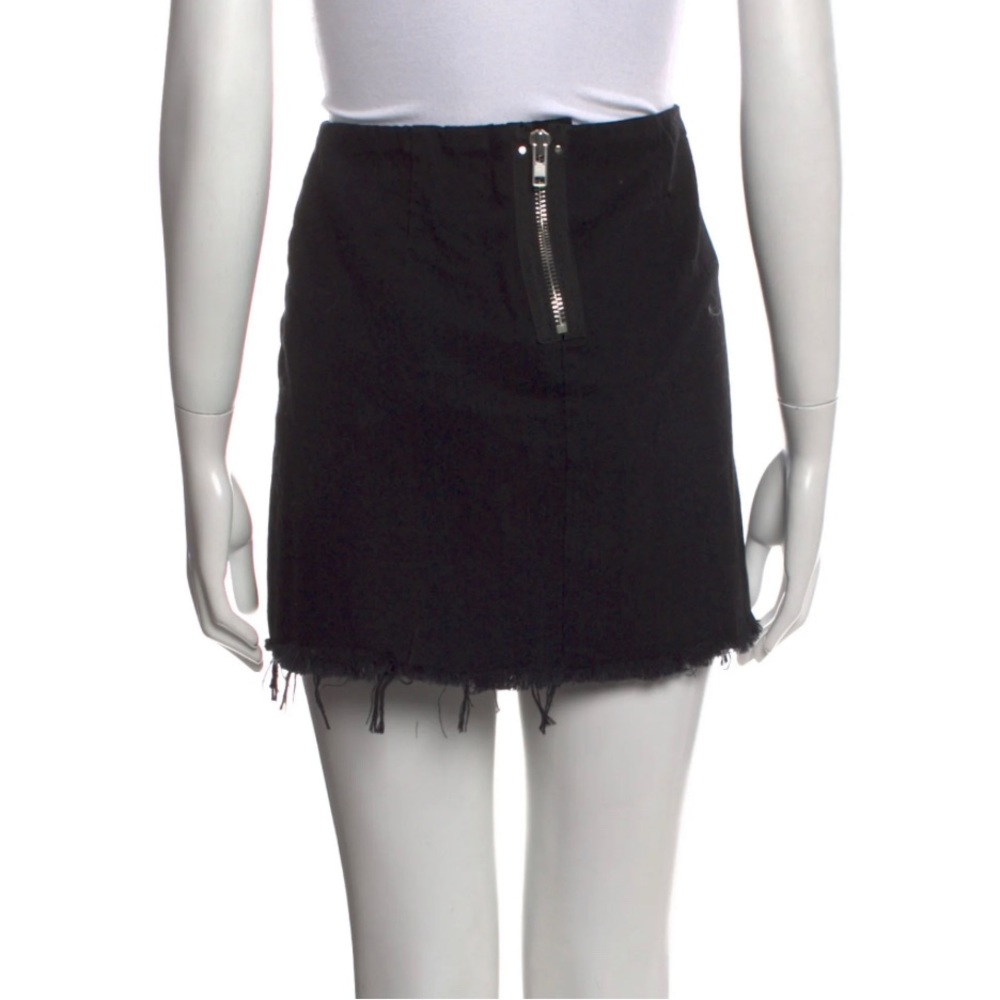 Denim x Alexander Wang Zip Jean Mini Skirt Frayed Destroyed Raw Hem Black Sz 25
